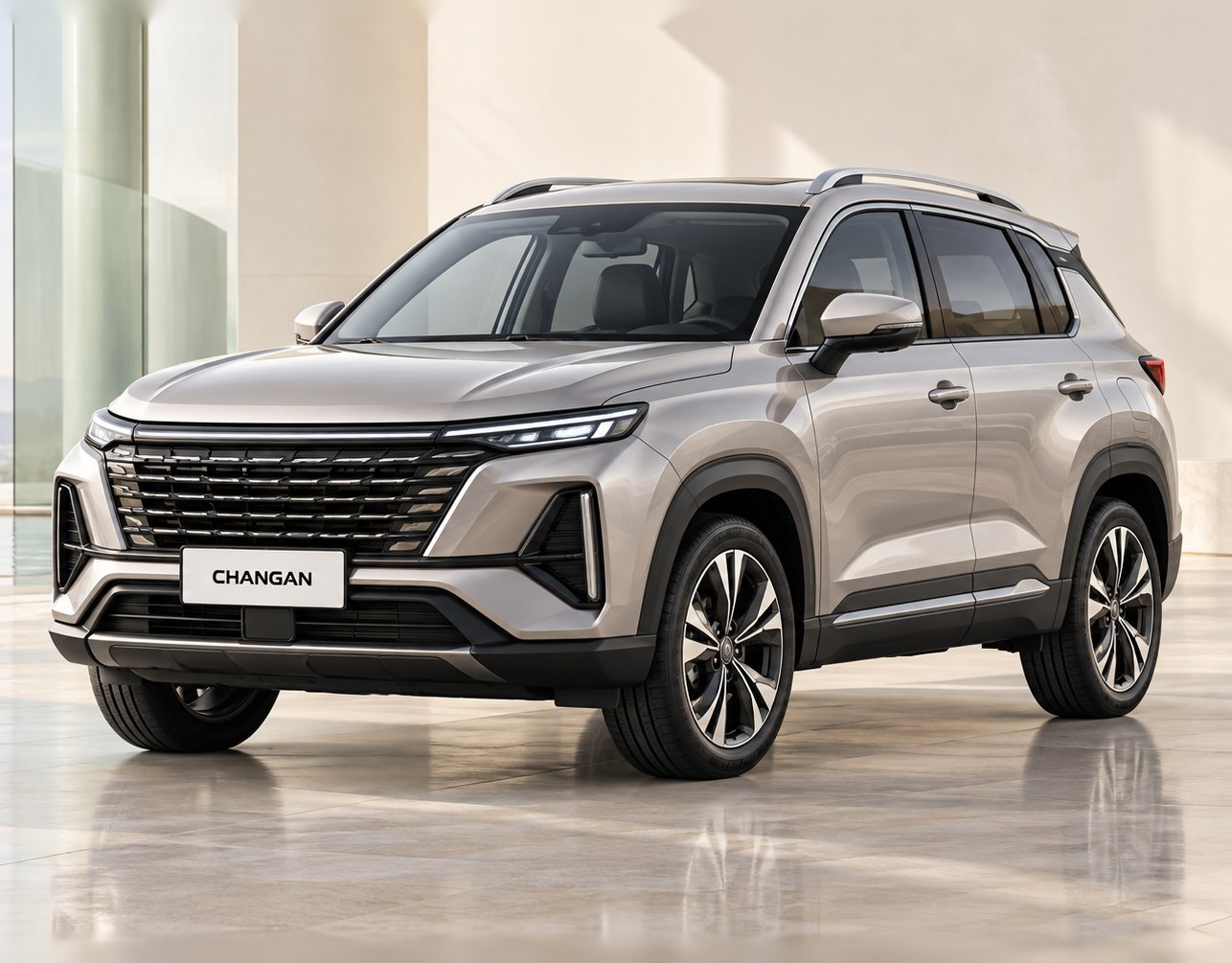 Changan, бежевый кроссовер в светлом шоуруме